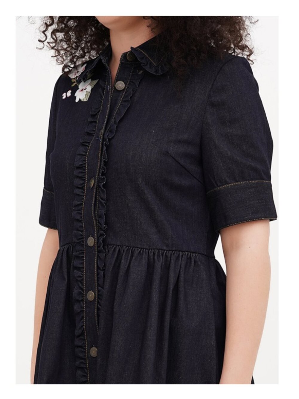 Kate Spade Denim Floral Embroidered Shirt Dress - Picture 3 of 16